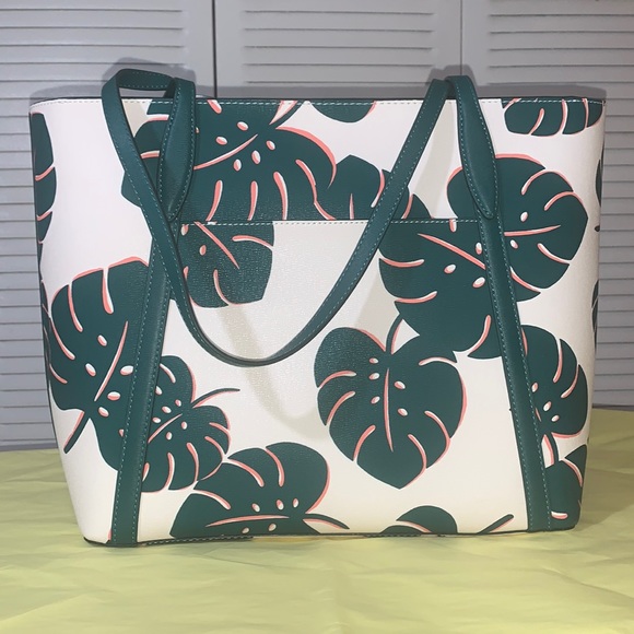 ♠️ kate spade Cara Monstera Leaves Printed Large Tote Bag, Cream Multi - Picture 6 of 16